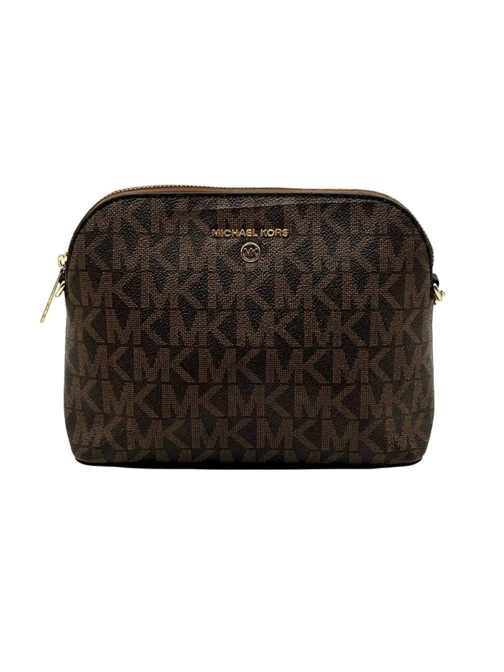 Michael Kors Brown Coated Canvas Monogram Print Dome Crossbody
